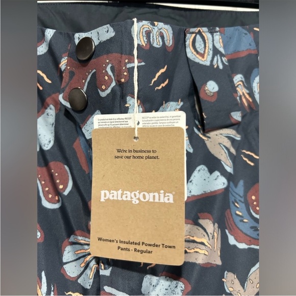 Patagonia Women's XL Insulated Powder Town Snow Pants Blue Pattern NWT - Picture 7 of 12